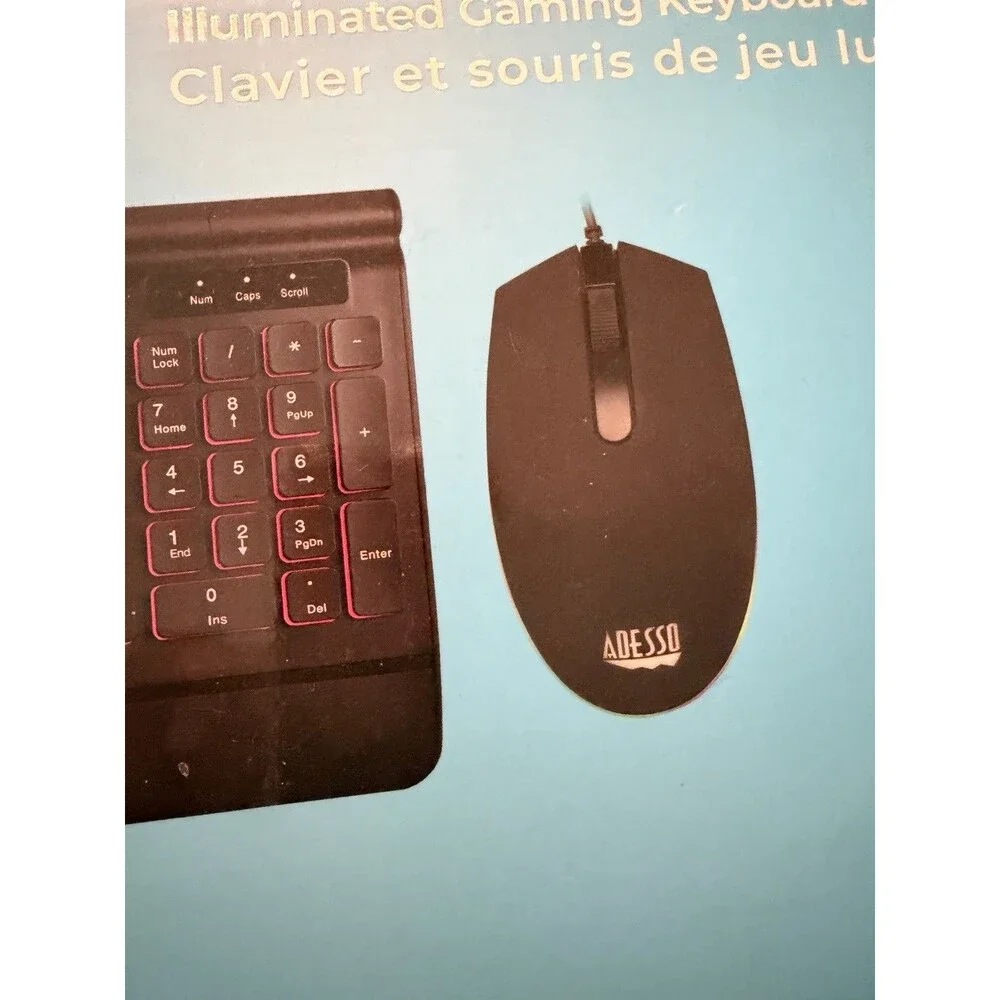 Adesso Multi-Color Illuminated Slim Low Profile Gaming Keyboard & Mouse NIB